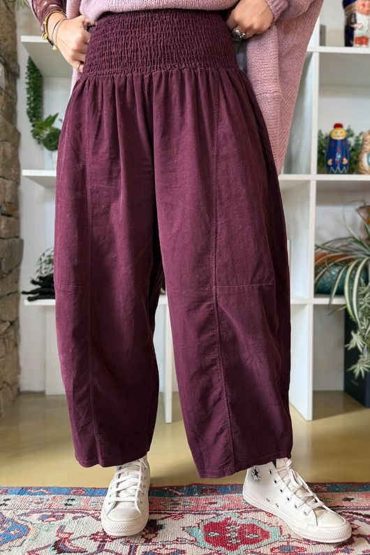Lock Needlecord Shirring Barrel Pant Aubergine